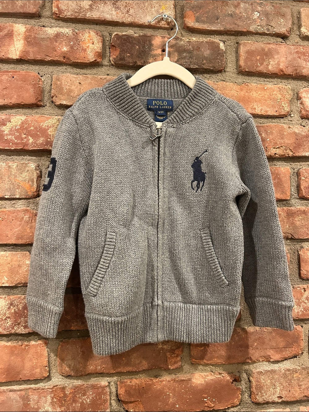 Polo by Ralph Lauren Gray Knit Zip Sweater with Navy Pony